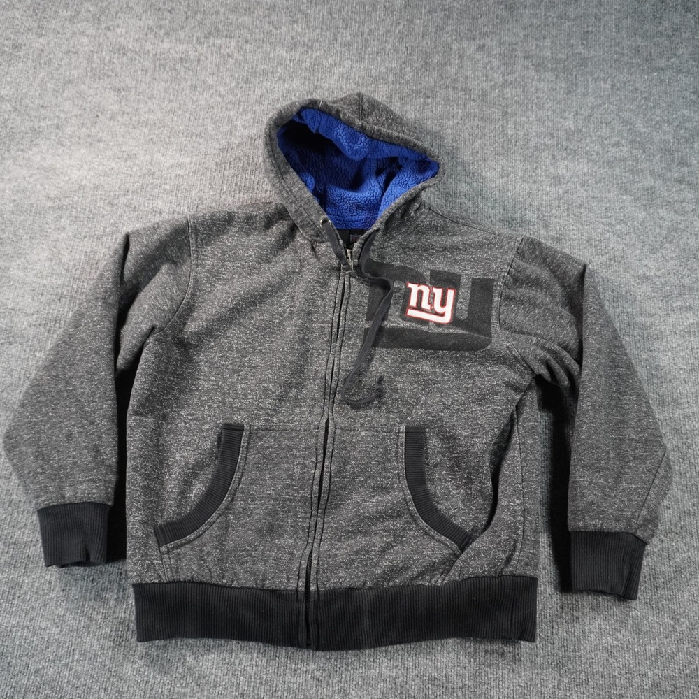NFL Pro Line Full Zip Hoodie Mens L Gray Blue NY Giants Sherpa Lined Fleece